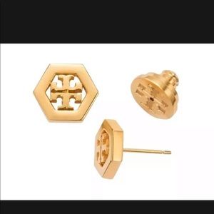 Tory Burch Yellow Gold Hexagon Earrings
